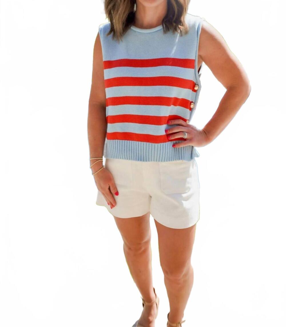 NEW ENTRO sweater tank top in blue/red